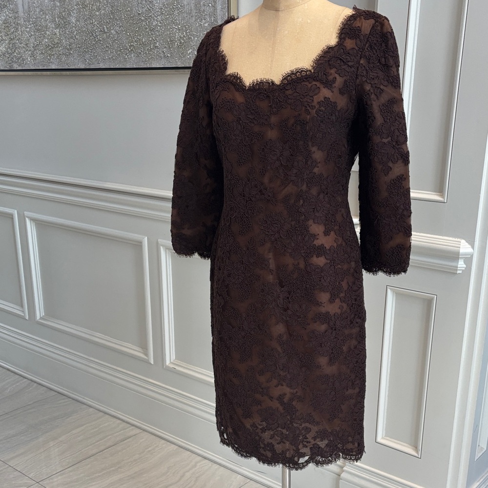 Oscar de la Renta  pink label Chocolate Lace Long Sleeve Dress NWOT